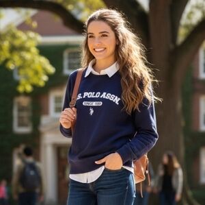 U.S. Polo Assn. Women's Navy Preppy Heritage Graphic Crewneck Sweatshirt Size M